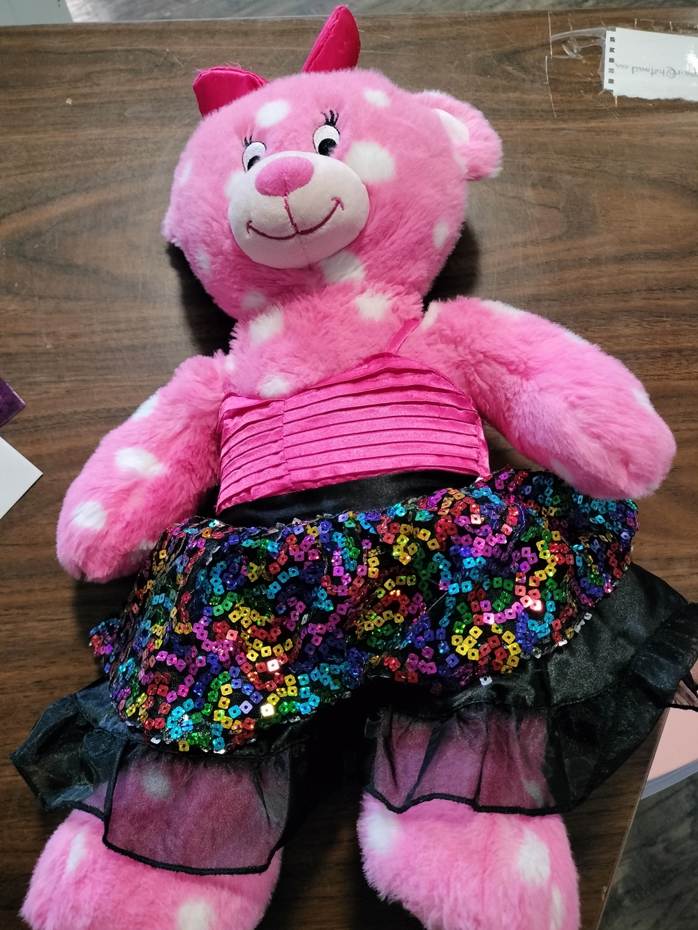 Pink Polka Dot Plush Build A  Bear with Sequin Skirt